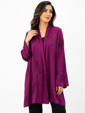 Zara Purple Satin Embellished Kimono Cardigan